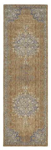 2' X 7' Coffee Vintage Medallion Bordered Wool Indoor Runner Rug