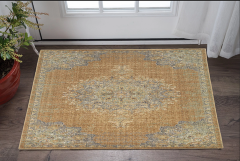 3' X 5' Coffee Brown Machine Woven Floral Medallion Indoor Area Rug