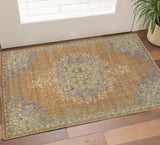 3' X 5' Brown And Gray Wool Medallion Area Rug