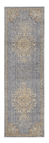 8' Slate Gray And Orange Wool Medallion Distressed Runner Rug