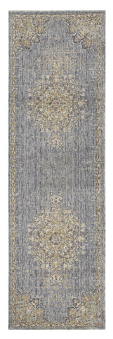 3' X 5' Slate Gray And Orange Wool Medallion Distressed Area Rug
