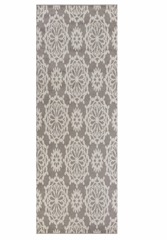 7' Gray And Ivory Floral Runner Rug