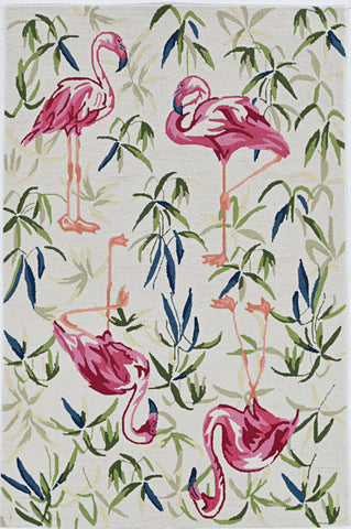 3' X 5' Ivory And Pink Tropical Botanical Hand Hooked Area Rug