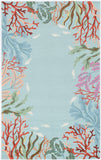 5' X 8' Blue Red And Pink Fish and Coral Hand Tufted Area Rug