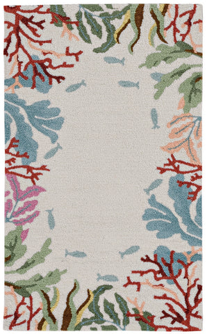 2' X 4' Blue Red And Green Fish and Coral Hand Tufted Area Rug