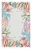 5' X 7' Ivory Red And Pink Fish and Coral Hand Tufted Area Rug