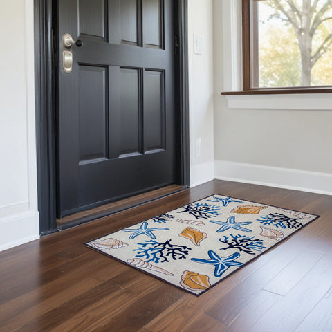 2' X 3' Ivory Seashell and Coral Hand Tufted Area Rug