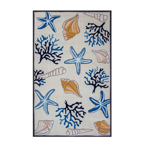 2' X 4' Ivory Seashell and Coral Hand Tufted Area Rug