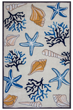 3' X 5' Ivory and Blue Seashell Hand Hooked Area Rug
