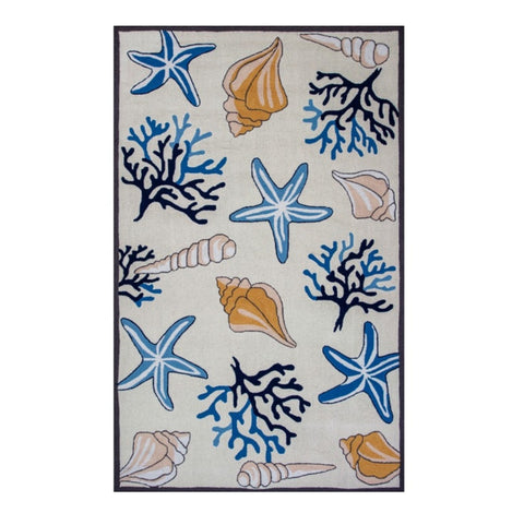5' X 8' Ivory Seashell and Coral Hand Tufted Area Rug