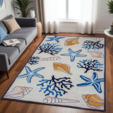 5' X 8' Ivory Seashell and Coral Hand Tufted Area Rug