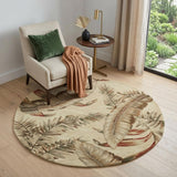 5' Brown Green And Red Wool Tropical Botanical Hand Tufted Round Rug