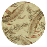 5' Brown Green And Red Wool Tropical Botanical Hand Tufted Round Rug