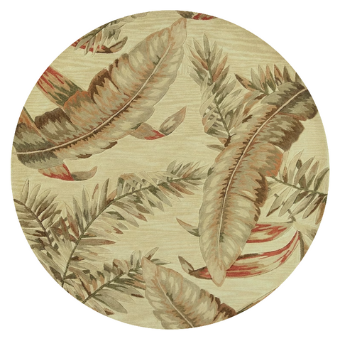 5' Brown Green And Red Wool Tropical Botanical Hand Tufted Round Rug