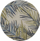 5' Ivory Blue And Green Wool Tropical Botanical Hand Tufted Round Rug