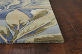 3' X 5' Blue Beige And Green Wool Tropical Botanical Hand Tufted Area Rug