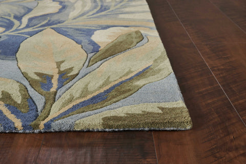 3' X 5' Blue Beige And Green Wool Tropical Botanical Hand Tufted Area Rug