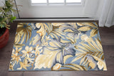 3' X 5' Blue Beige And Green Wool Tropical Botanical Hand Tufted Area Rug