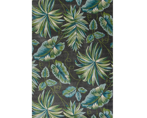 3' X 5' Gray Teal And Green Botanical Leaves Area Rug