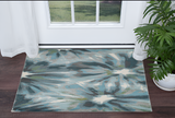 3' X 5' Teal Ivory And Gray Floral Area Rug