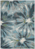 5' X 8' Teal Ivory And Gray Floral Area Rug