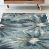 5' X 8' Teal Ivory And Gray Floral Area Rug