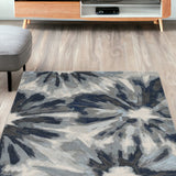 5' X 8' Ivory And Blue Floral Area Rug