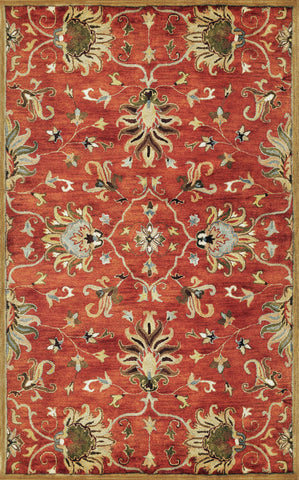 7' Rust Beige And Gray Wool Floral Medallion Hand Tufted Runner Rug