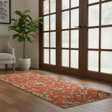7' Rust Beige And Gray Wool Floral Medallion Hand Tufted Runner Rug