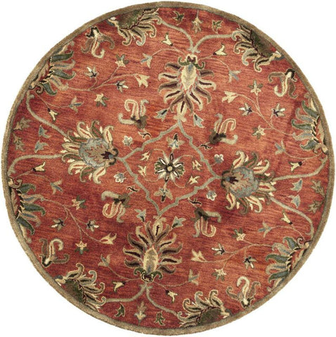 6' Rust Beige And Gray Wool Floral Medallion Hand Tufted Round Rug