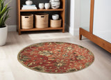6' Rust Beige And Gray Wool Floral Medallion Hand Tufted Round Rug