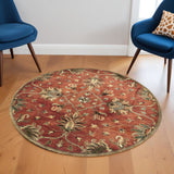 6' Rust Beige And Gray Wool Floral Medallion Hand Tufted Round Rug