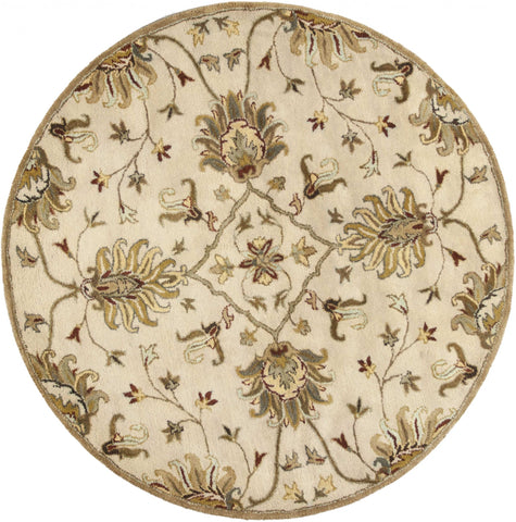 3' X 5' Champagne Red And Brown New Zealand Lambs Wool Floral Medallion Hand Tufted Area Rug