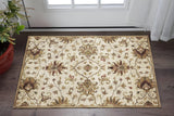 3' X 5' Champagne Red And Brown New Zealand Lambs Wool Floral Medallion Hand Tufted Area Rug
