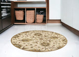 5' Champagne Red And Brown Wool Floral Medallion Hand Tufted Round Rug