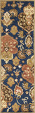 7' Navy Blue Orange And Brown Wool Medallion Hand Tufted Runner Rug