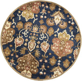 7' Navy Blue Orange And Brown Wool Medallion Hand Tufted Runner Rug