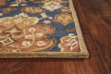 3' X 5' Navy Blue Orange And Brown New Zealand Lambs Wool Medallion Hand Tufted Area Rug