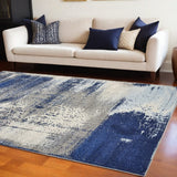 7' X 10' Blue Ivory And Gray Abstract Area Rug