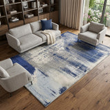 7' X 10' Blue Ivory And Gray Abstract Area Rug