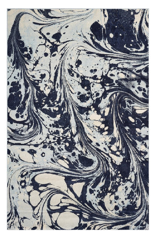 7' X 10' Blue And Ivory Abstract Area Rug