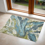 3' X 5' Teal Gray And Green Abstract Area Rug