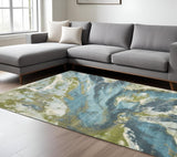 7' X 10' Teal Gray And Green Abstract Area Rug