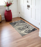 3' X 5' Ivory Black And Gray Abstract Area Rug