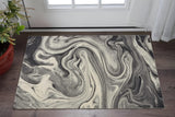 3' X 5' Ivory Black And Gray Abstract Area Rug