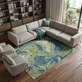 7' X 10' Teal Blue Machine Woven Marble Indoor Area Rug