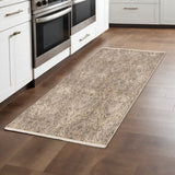 8' Sand And Charcoal Abstract Distressed Runner Rug
