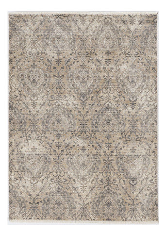 4' X 6' Sand And Gray Damask Area Rug