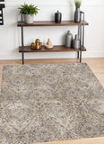 4' X 6' Sand And Gray Damask Area Rug
