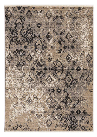 8' Beige And Ivory Damask Runner Rug